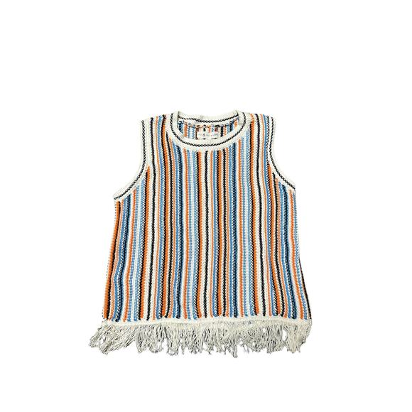Lou & Grey Loft Fringe Sleeveless Striped Sweater Tank Cream Orange Blue size xs - Picture 5 of 13